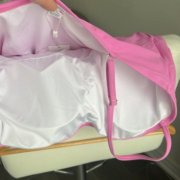 RELLECIGA Pink Bandeau One Piece Bathing Suit High Leg One Piece Swimsuit Sz XL - Picture 8 of 15